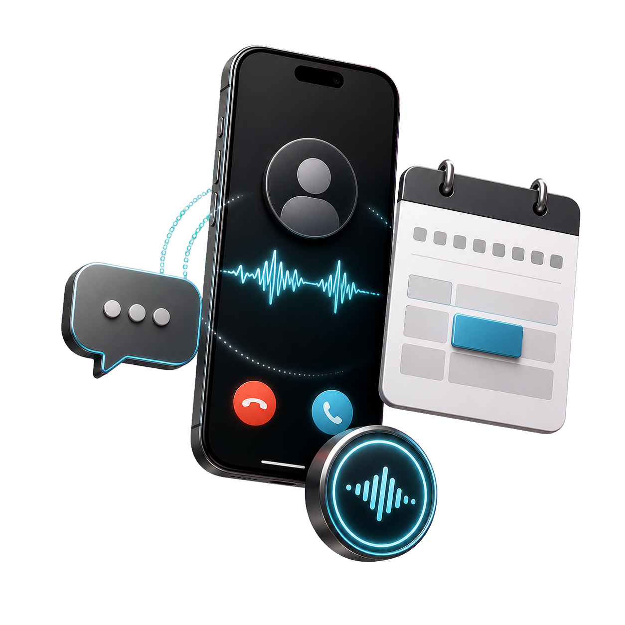 Catchline phone, voice, message, and booking interface